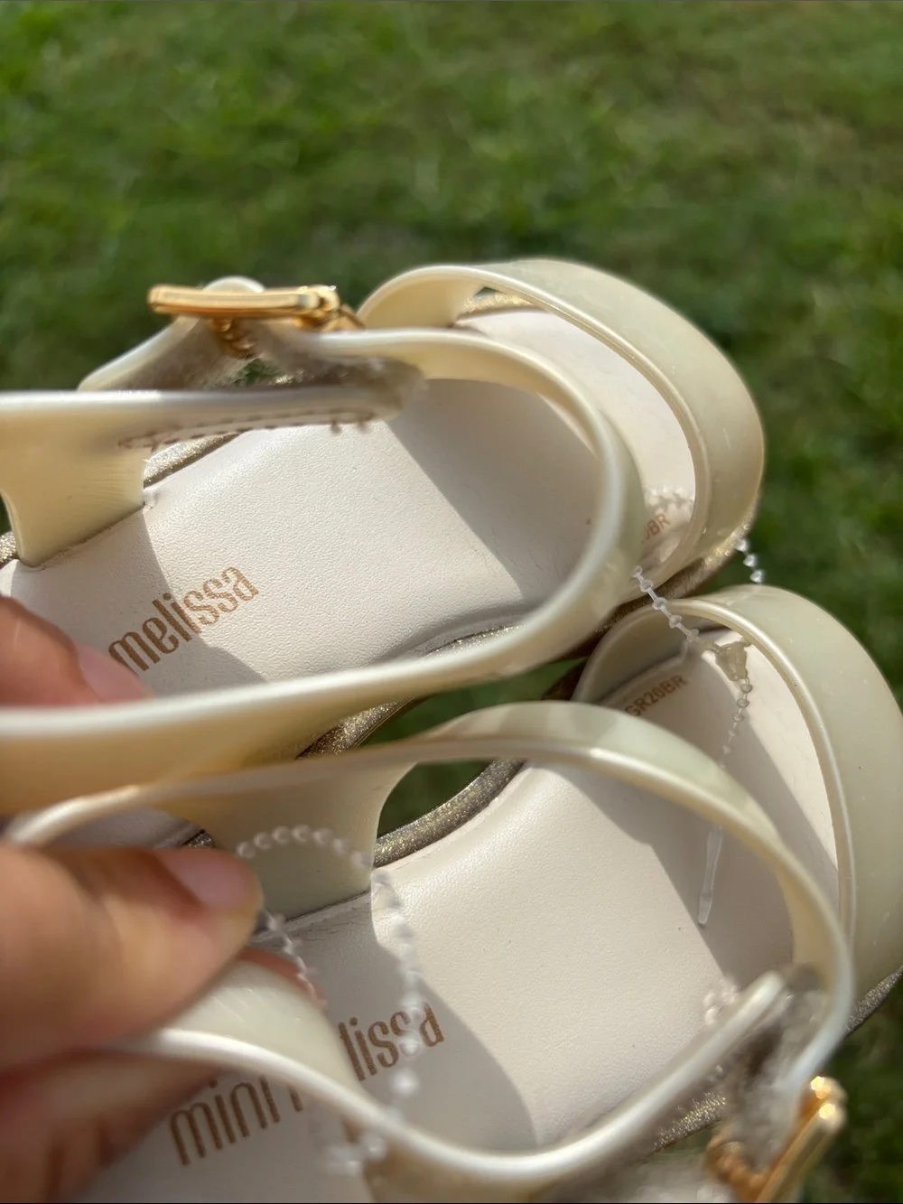 Mini Melissa Cream Jelly Sandals with Gold Buckles